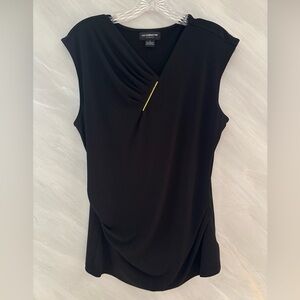 Liz Claiborne Career L Black Sleeveless  Blouse w/ Gold Accent & Rushed Sides